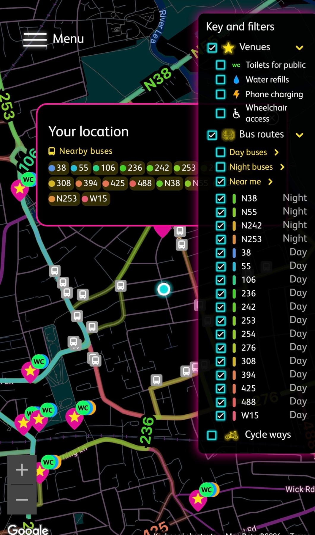 Routes home from your location
