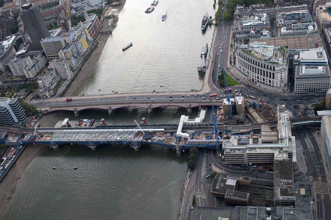 SUCCESSFUL BANK HOLIDAY PLANNED RAIL IMPROVEMENT WORK: Blackfriars station aerial view 2 (October 2010)