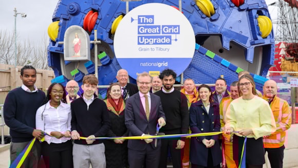 National Grid’s giant tunnel boring machine ‘Caroline’ launched by Energy Minister begins journey under the River Thames: Energy Minister Michael Shanks celebrating the launch of the tunnel boring machine with National Grid and pupils from St John’s Catholic Comprehensive school