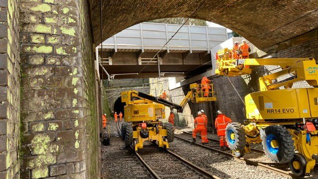 Track work underneath old structure in Sutton Coldfield Easter 2023