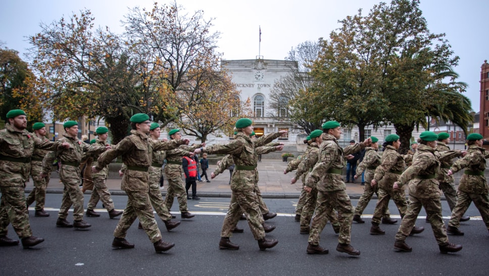 Remembrance Sunday Parade marching past Hackney Town Hall 2024