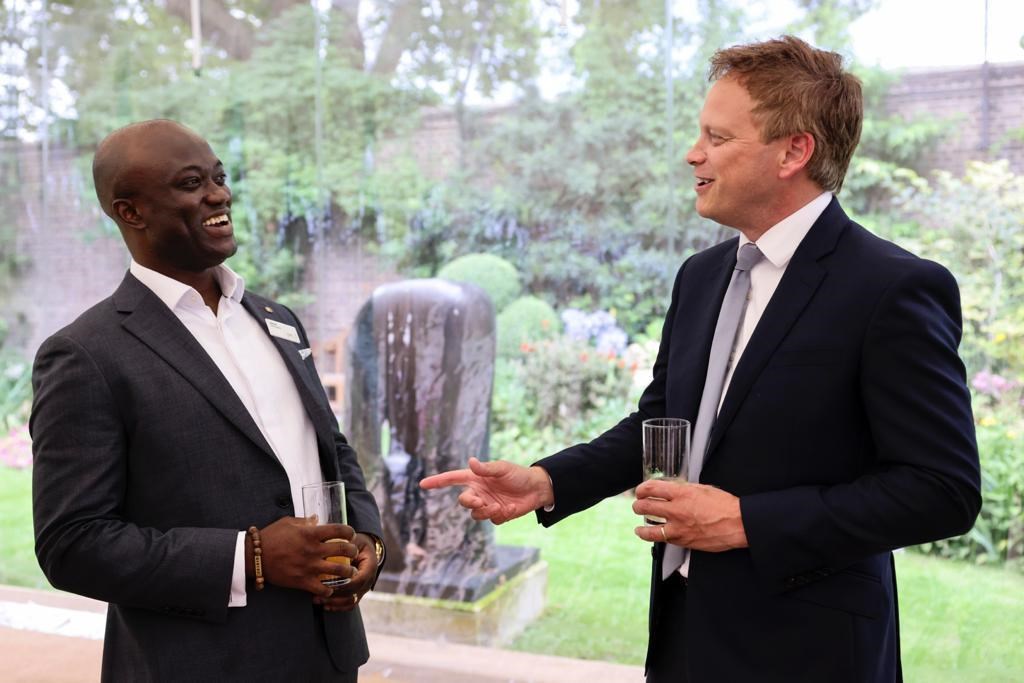Transport Secretary Grant Shapps with Samuel Obiri-Yeboah at the Downing Street reception