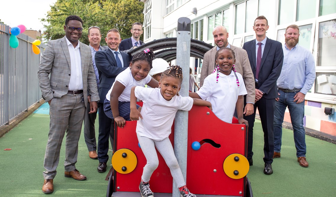Recycled signal cables help create fantastic new playground for primary school children in Deptford, South East London: Deptford - all aboard!