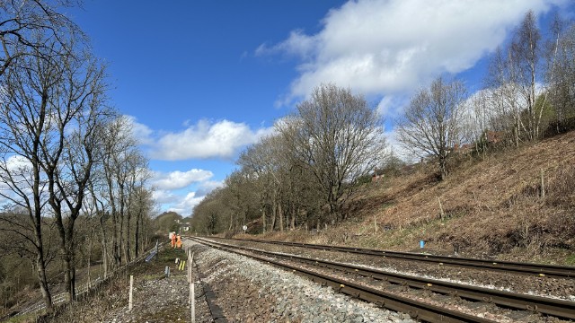 Disruption for passengers in New Mills as Network Rail carries out emergency work to the embankment: The site of emergency work at Hague Fold