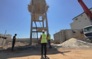 GOAL teams are constructing a water tower to ensure that residents of Al-Wadah displacement camp, host to more than 5,000 people, can have regular access to clean piped water. Jandires, Northern Aleppo, Syria. April 2024.-2: GOAL teams are constructing a water tower to ensure that residents of Al-Wadah displacement camp, host to more than 5,000 people, can have regular access to clean piped water. Jandires, Northern Aleppo, Syria. April 2024.-2