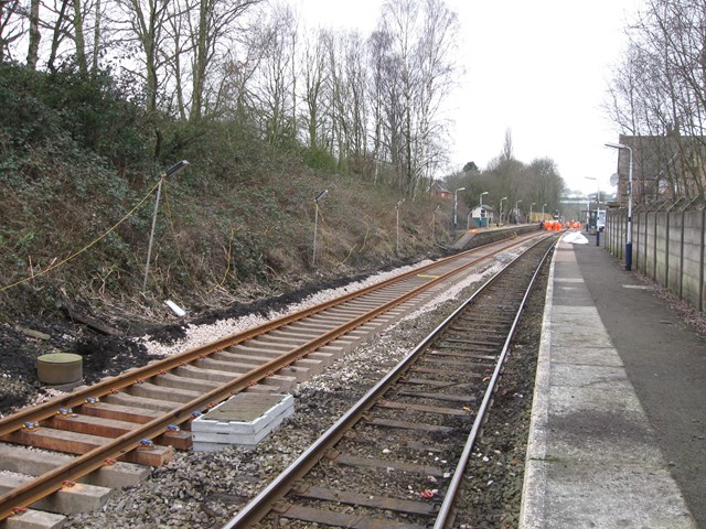 Gathurst - Appley Bridge improvement work: New rail on steel sleepers on approach to Gathurst station