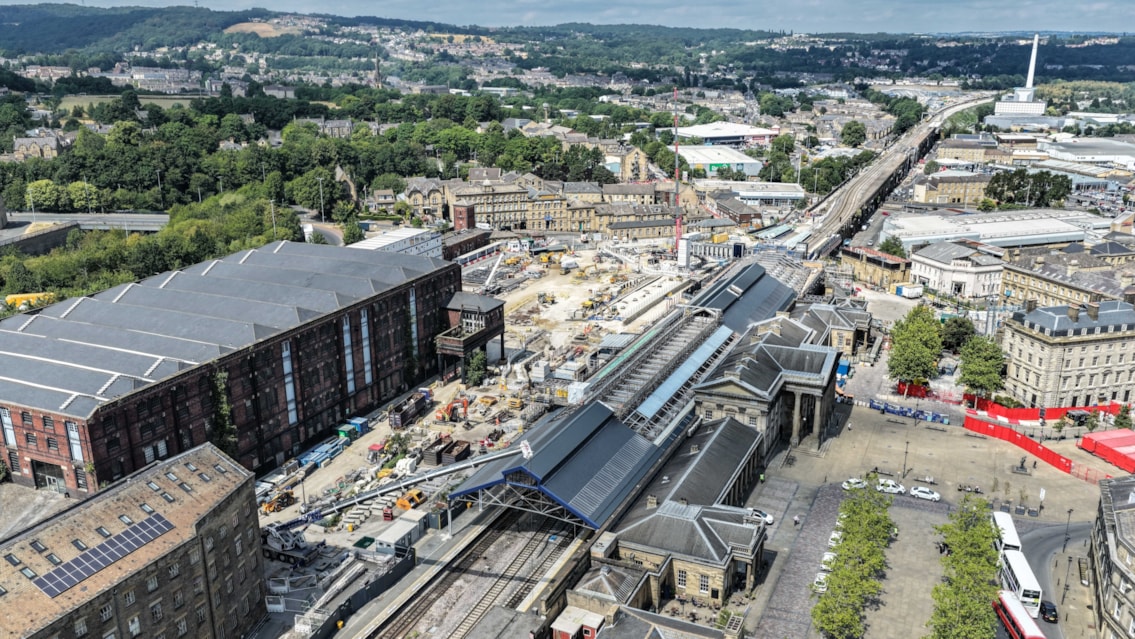 Major Transpennine Route Upgrade works to drive forward Huddersfield station transformation this autumn: Huddersfield station upgrade birdseye view