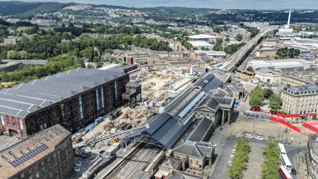 Major Transpennine Route Upgrade works to drive forward Huddersfield station transformation this autumn: Huddersfield station upgrade birdseye view