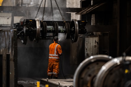 As part of the overhaul, the bogie frames are washed to remove excess dirt and oil.