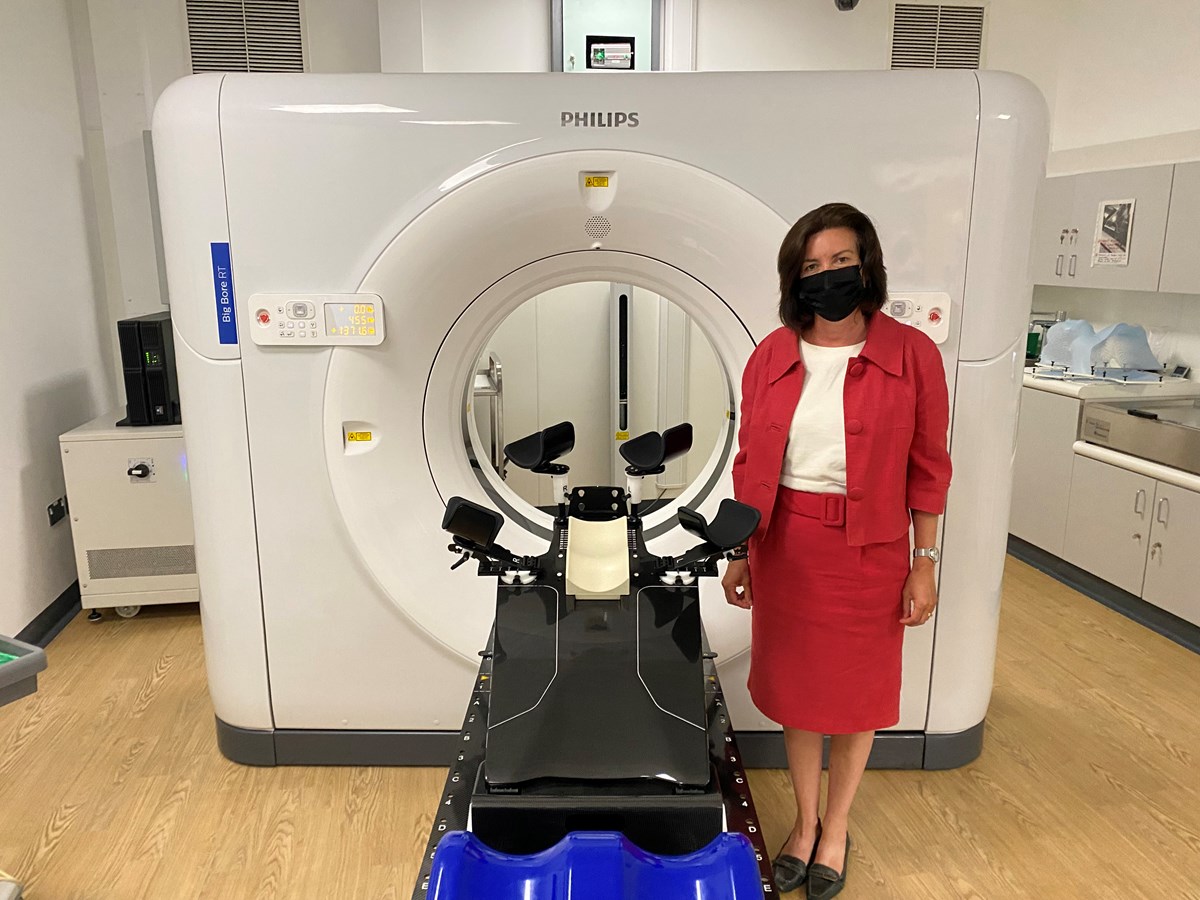 Minister Eluned Morgan with CT Scanner at Singleton Hospital