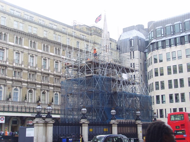 Eleanor Cross - Scaffolding Removal_3: The scaffolding which has encased the Eleanor Cross for two years is taken down