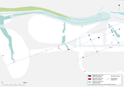 Plan of Linmere pits showing possible alignments © MOLA: Plan of Linmere pits showing possible alignments © MOLA