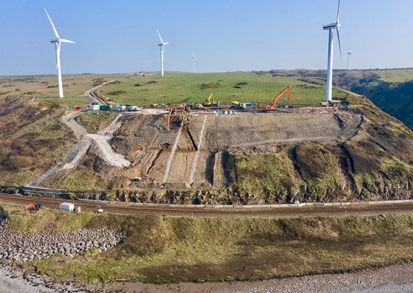 Drone view of landslip work at Lowca  - Photo credit: J Murphy & Sons