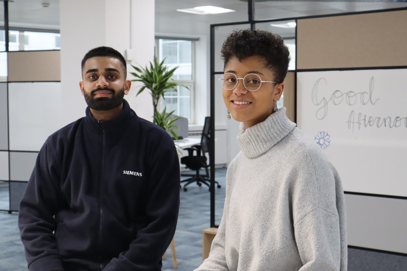 Nathaniel Fernandes and Annabel Ohene from Siemens: Siemens graduate engineers working on Geolighting for Green Space Dark Skies, part of the Unboxed festival