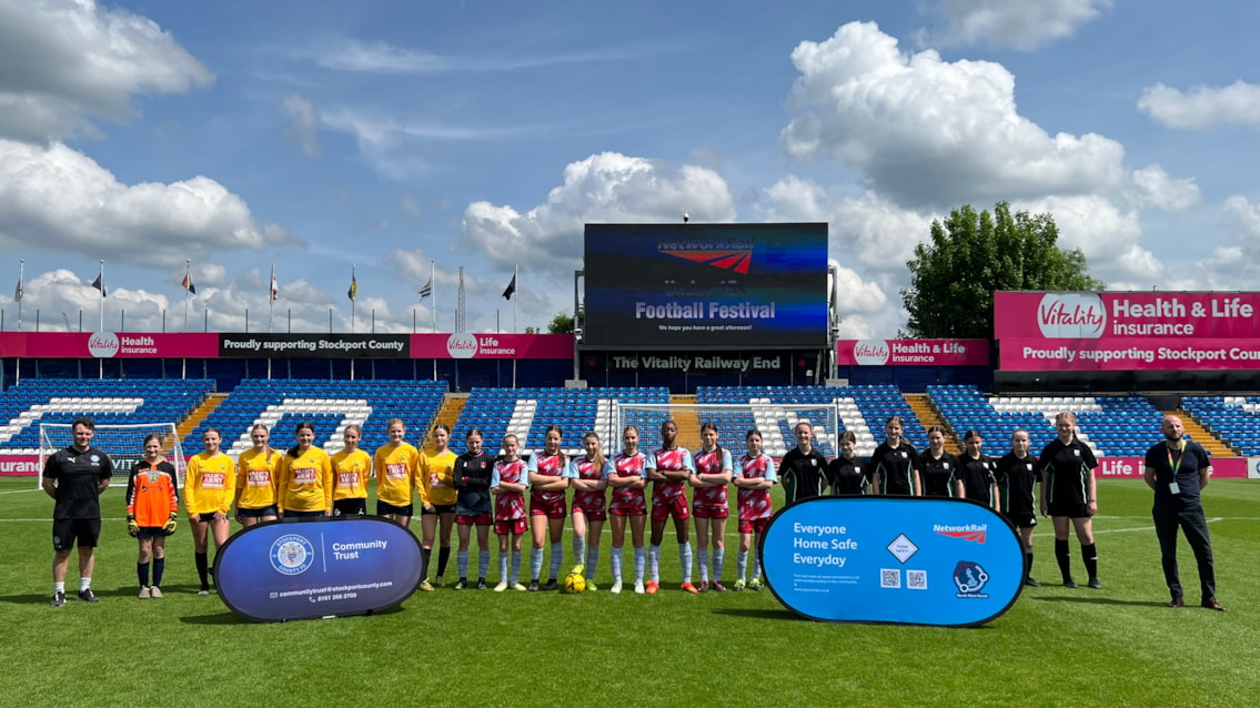 Network Rail teams up with Stockport County FC for girls’ football festival: The u15 girls teams ready to compete-2