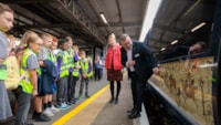 Southeastern unveils community-named Bayeux Tapestry train as Hastings children begin historic journey: Southeastern unveils community-named Bayeux Tapestry train-16