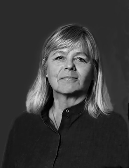 A black and white head shot of Icelandic artist and academic Professor Bryndís Snæbjörnsdóttir