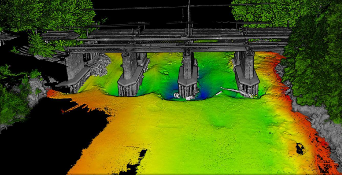 River Eden LIDAR scan showing scale of the scour before work started in summer 2021