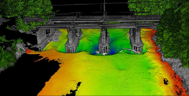 River Eden LIDAR scan showing scale of the scour before work started in summer 2021: River Eden LIDAR scan showing scale of the scour before work started in summer 2021