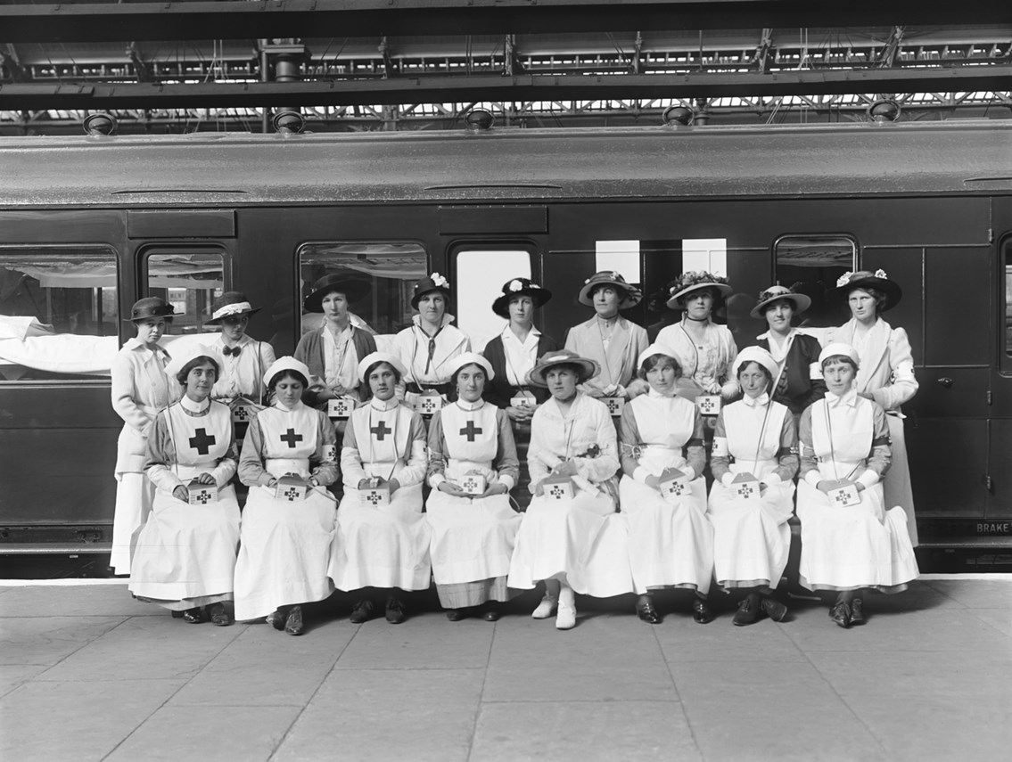 WWI exhibition Ambulance train and nurses: Credit: The National Railway Museum
