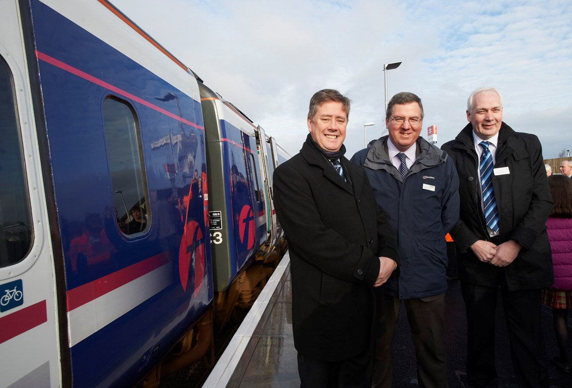 Conon Bridge: Transport Minister Keith Brown, left, joined Network Rail Scotland route managing director David Simpson, centre, and ScotRail managing director Steve Montgomery to officially open the new station