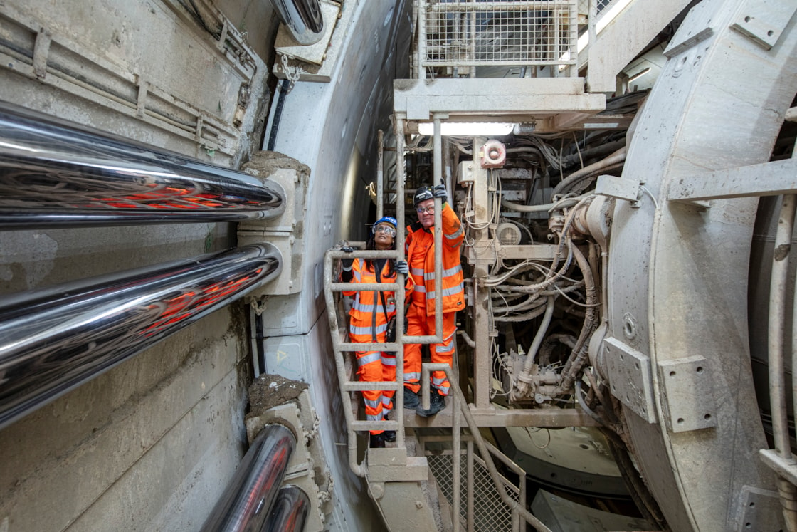 HS2 TBM Sushila Hirani visit 9: Sushila Hirani, a local schoolteacher who was chosen by a local school to have a HS2 TBM named after her, visits TBM Sushila to see progress as the tunnelling neared completion.