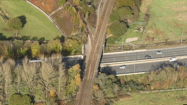 Network Rail to rebuild multi-million-pound bridge across M62 in Rochdale: Castleton bridge aerial image 2 courtesy of NR Air Ops