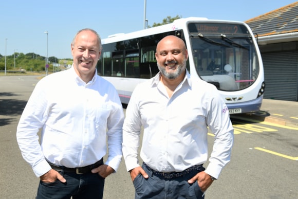 Matt Griffith, First Bus & Cllr Nick Ireland, Leader of Dorset Council