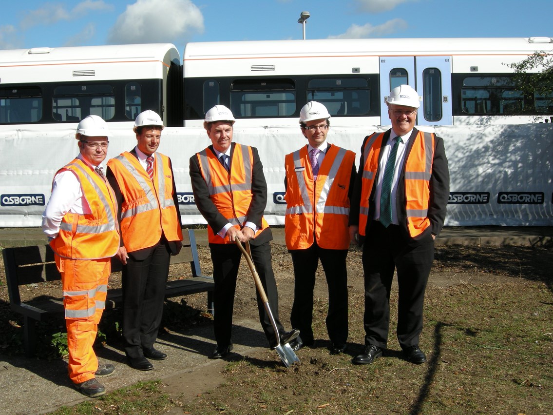 Start of work at Dartford: Gareth Johnson, MP for Dartford, removes the first piece of turf to mark the start of a major upgrade of Dartford station. Mr Johnson was joined by leader of Dartford Borough Council Councillor Jeremy Kite, and representatives from Network Rail, Southeastern and Osborne.