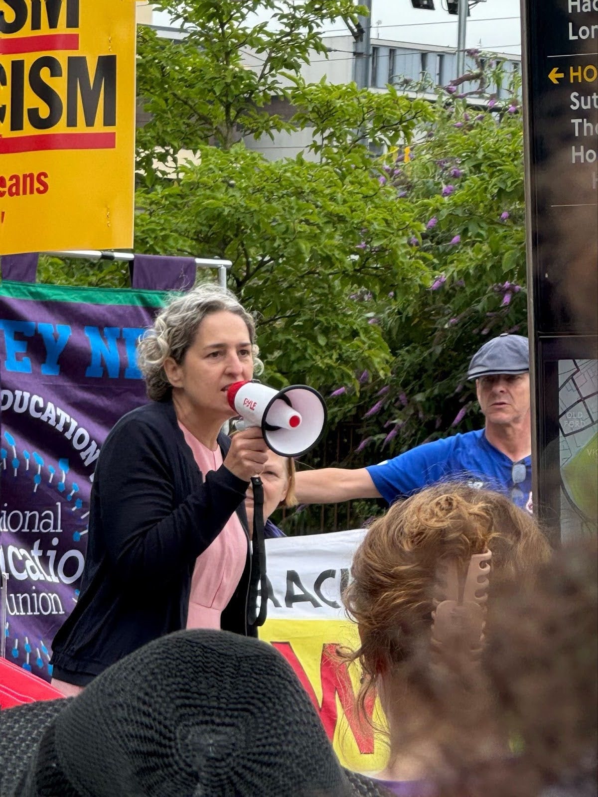 Mayor of Hackney Caroline Woodley speaks at an antiracism protest