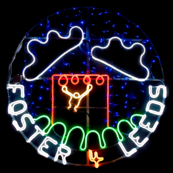 Foster 4 Leeds Light Night 6: The neon rope light created for Light Night Leeds based on a drawing by an eight-year-old boy in foster care, of going to the park.