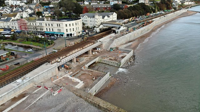 New, bigger sea wall to protect railway and town of Dawlish reaches final stages as Colonnade underpass reopens to the public: Dawlish sea wall latest progress 1 Feb 2023