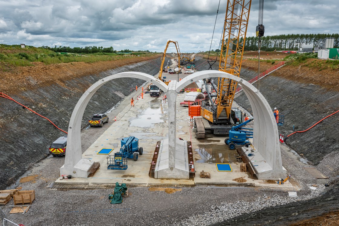 The first ring in place for the Chipping Warden green tunnel June 2022