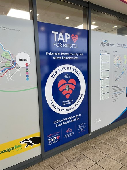 TAP donation point at Bristol Bus Station