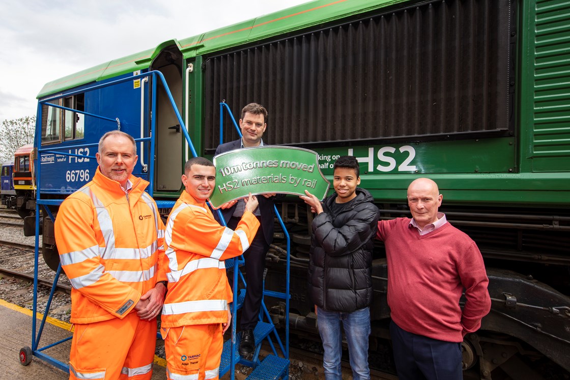 Rob Doody - MD Midlands Region at Tarmac, Aiden Theyer - Operations Management Apprentice at Tarmac, Robert Largan MP High Peak, Jermaine Allen - HS2 Superfan, Andrew Graham - HS2 Ltd