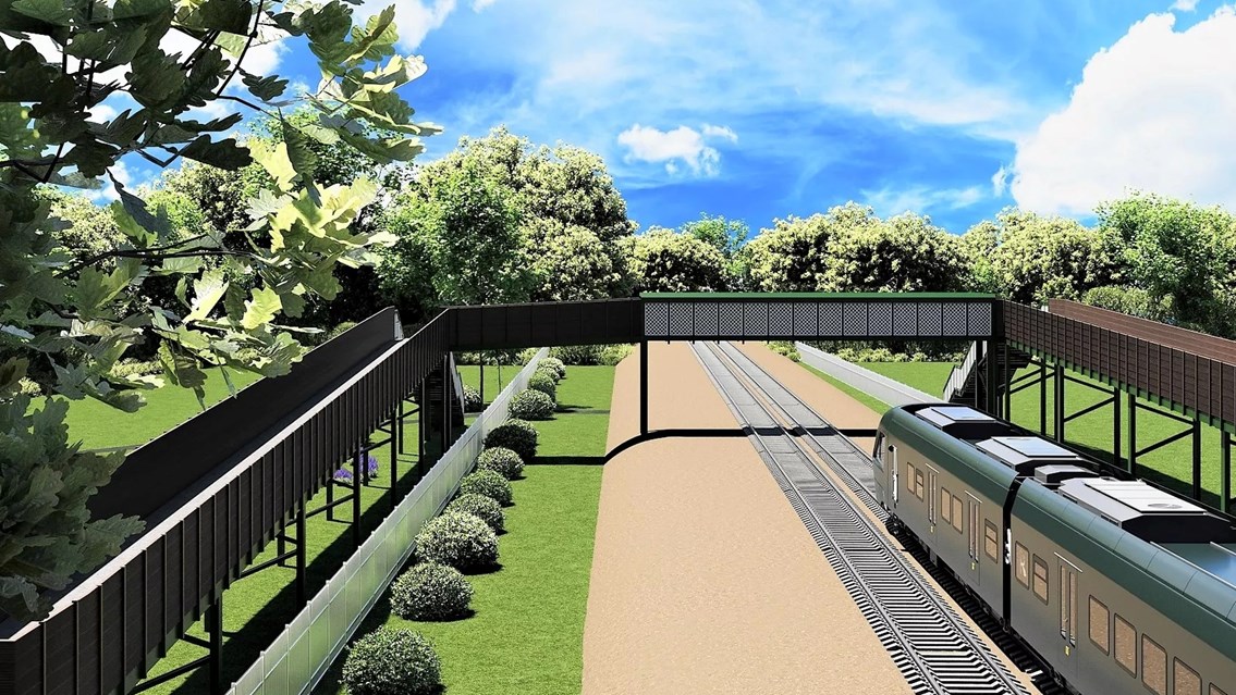 An artist's impression showing the ramp on the footbridge at Trenos level crossing