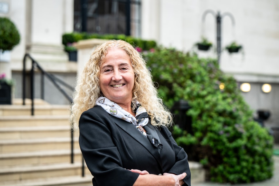 Council Leader Una O'Halloran outside Islington Town Hall