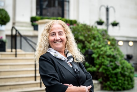 Council Leader Una O'Halloran outside Islington Town Hall