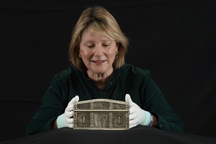 Dr Anna Groundwater Principal Curator at National Museums Scotland with the silver casket believed to have belonged to Mary, Queen of Scots. Photo © Stewart Attwood (5)