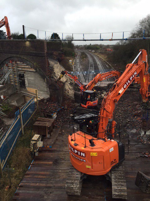 A bridge was demolished at Royal Wootton Bassett as electrification work continues