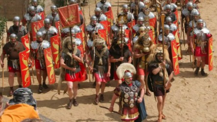 Ermine Street Guard in formation at Cirencester Amphitheatre