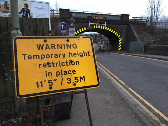 Temporary height restriction sign Market Harborough