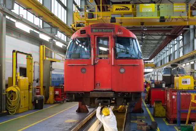 TfL Image - Bakerloo line train being maintained at Stonebridge Park Depot
