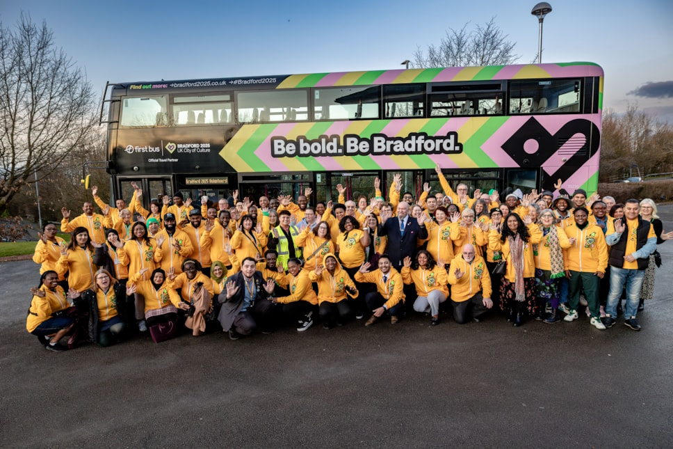 First Bus welcome Bradford 2025 volunteers aboard for celebration event. Credit Karol Wyszynski.-2