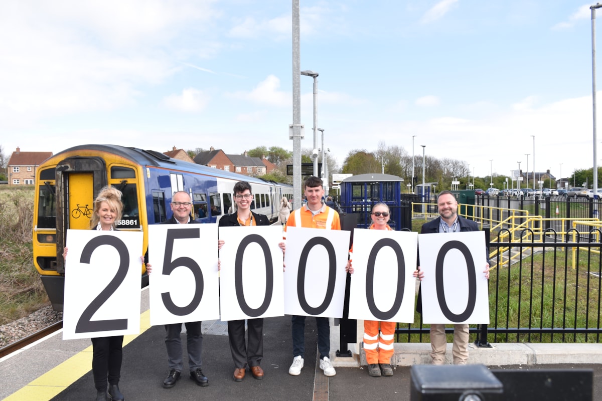 An image of staff from Northern, Morgan Sindall, Aecom and Northumberland County Council marking a major milestone on the Northumberland Line