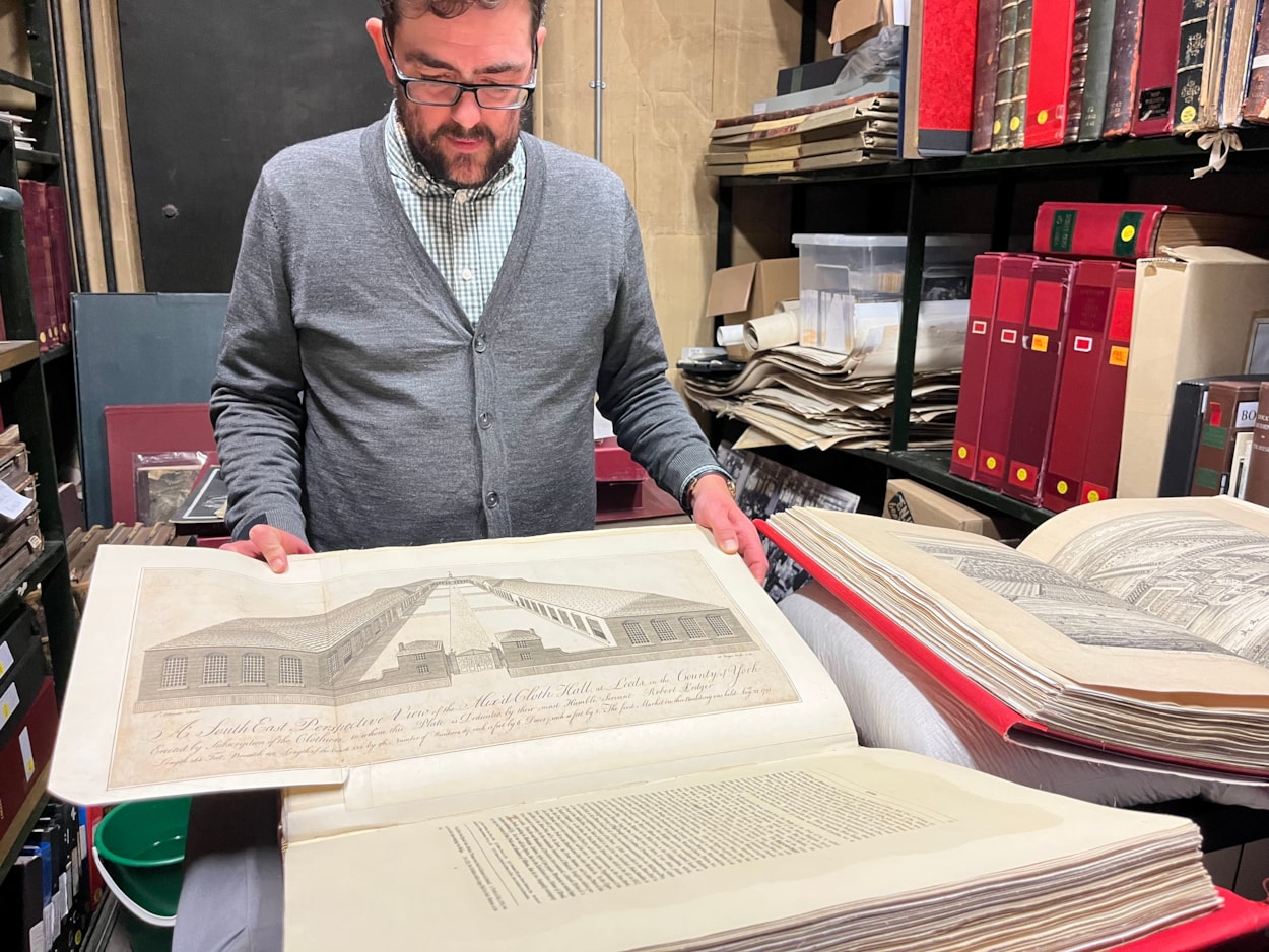 Leeds histories: Librarian Antony Ramm with one of William Boyne's works.
The culmination of his life’s work, Boyne’s collection of seven huge folios is also part of the library’s collection and includes magnificent images of locations including Temple Newsam and Kirkstall Abbey, genealogies, notable antiquities, coats of arms and maps of the city.
