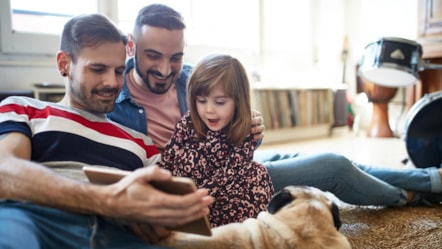 Happy family with dog