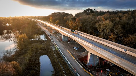 Aerial view of HS2's Colne Valley Viaduct at sunset 4