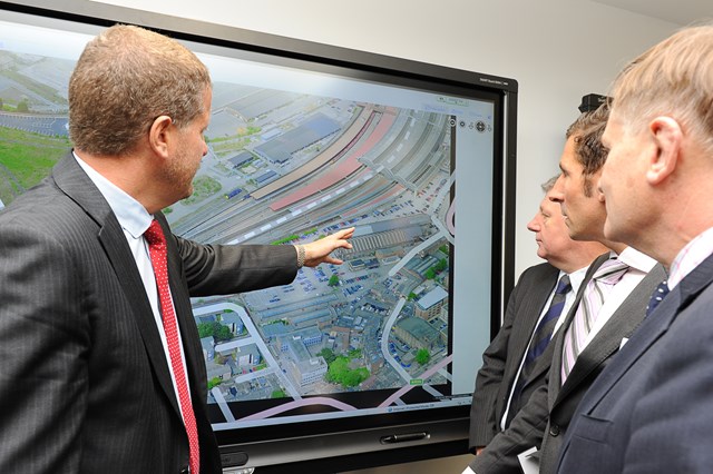 Phil Verster and Hugh Bayley MP open York Rail Operating Centre: 12 September 2014
Phil Verster shows , Hugh Bayley MP, Danny Williams from East Coast and Alan Chaplin from Northern Rail around the new Rail Operating Centre in York