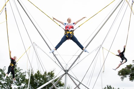 Bryony Page on Bungee Trampolines at Caister-on-Sea with local Dragons Trampoline Club members